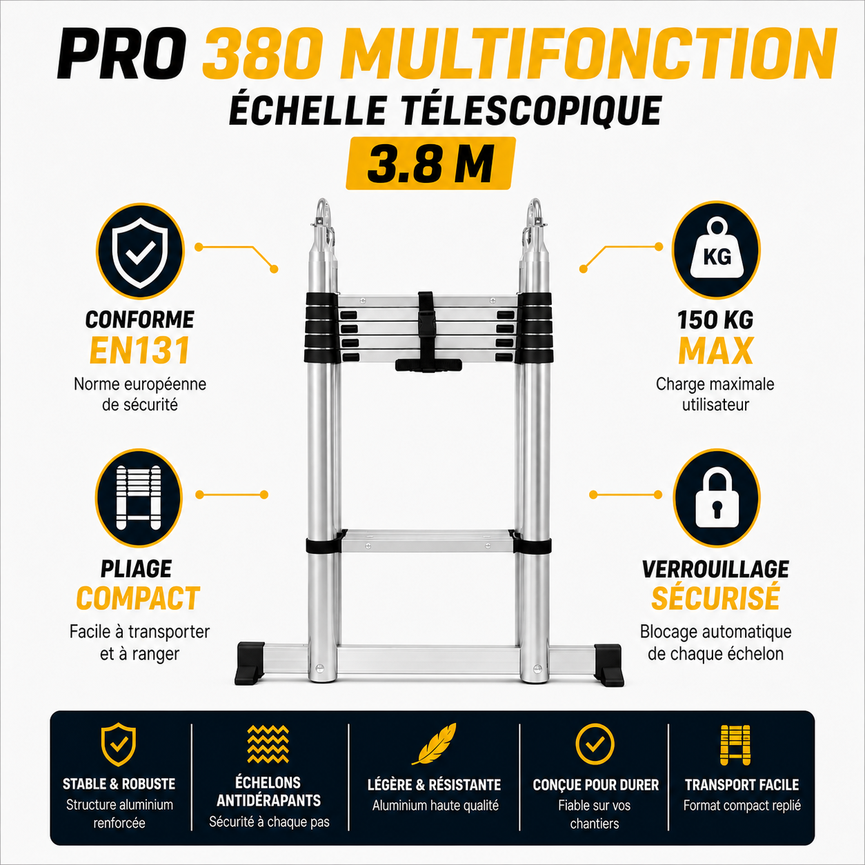 Pro 380 Multifonction  Echelle Telescopique 4-en-1