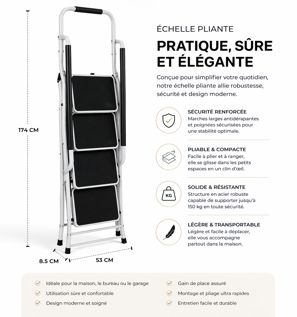 MaxiStep Pro 4, échelle pliante 4 marches, stabilité renforcée