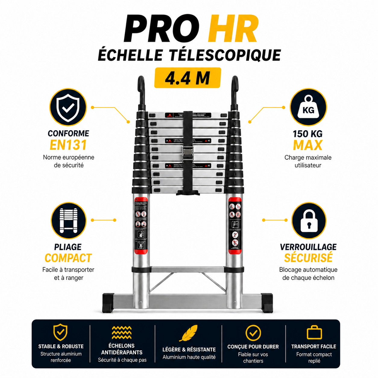 Echelle Telescopique EN 131 Pro Aluminium 4,4 m