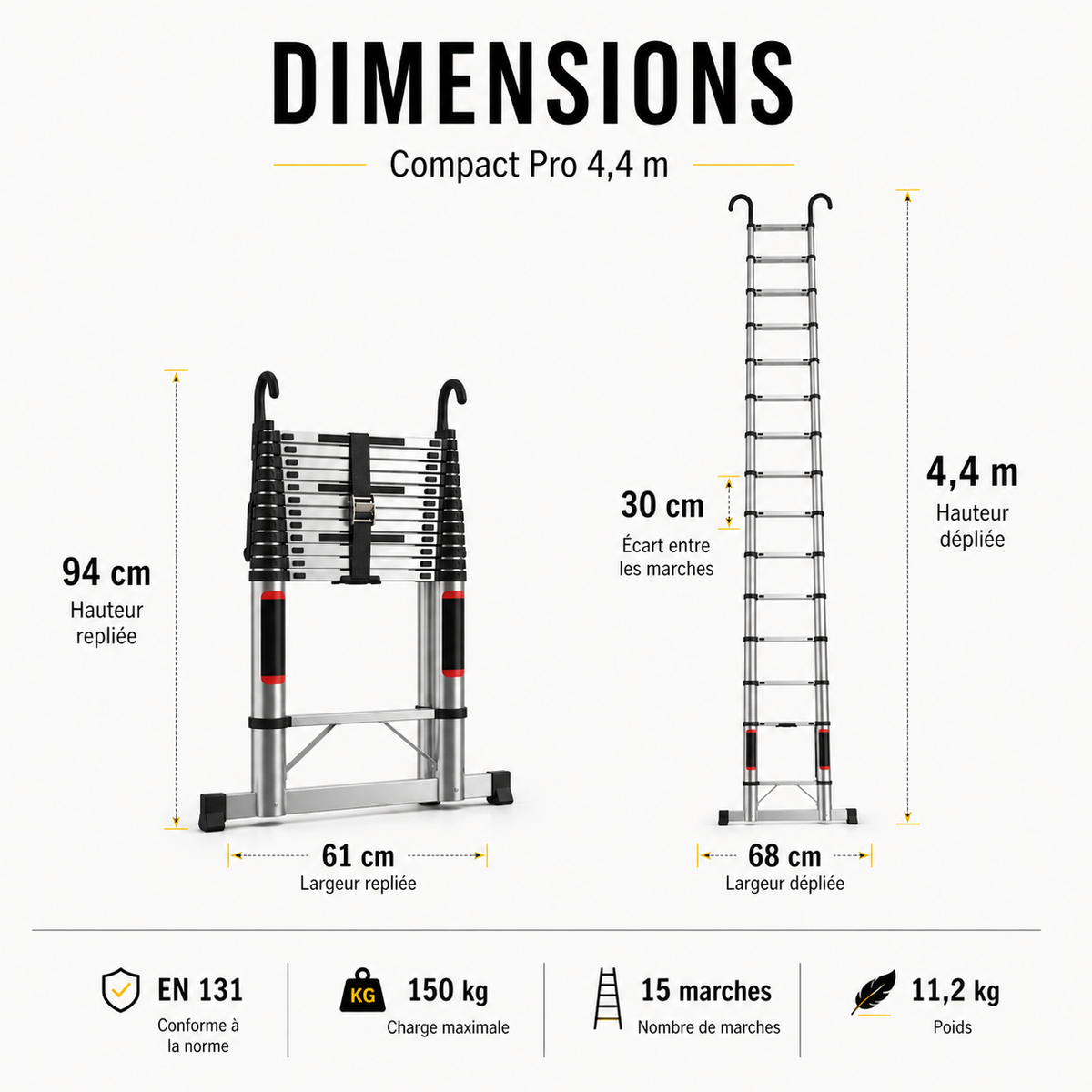 Echelle Telescopique EN 131 Pro Aluminium 4,4 m