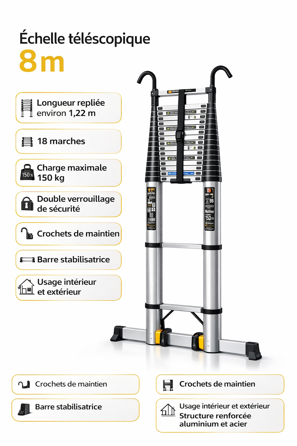 Échelle Télescopique 8 m EN 131 Pro Aluminium Skyline Titan